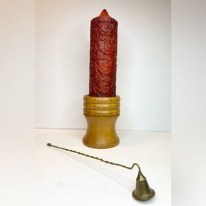 Vintage BRASS Candle Snuffer Wooden Candle Holder Hand Carved Thailand Quebec